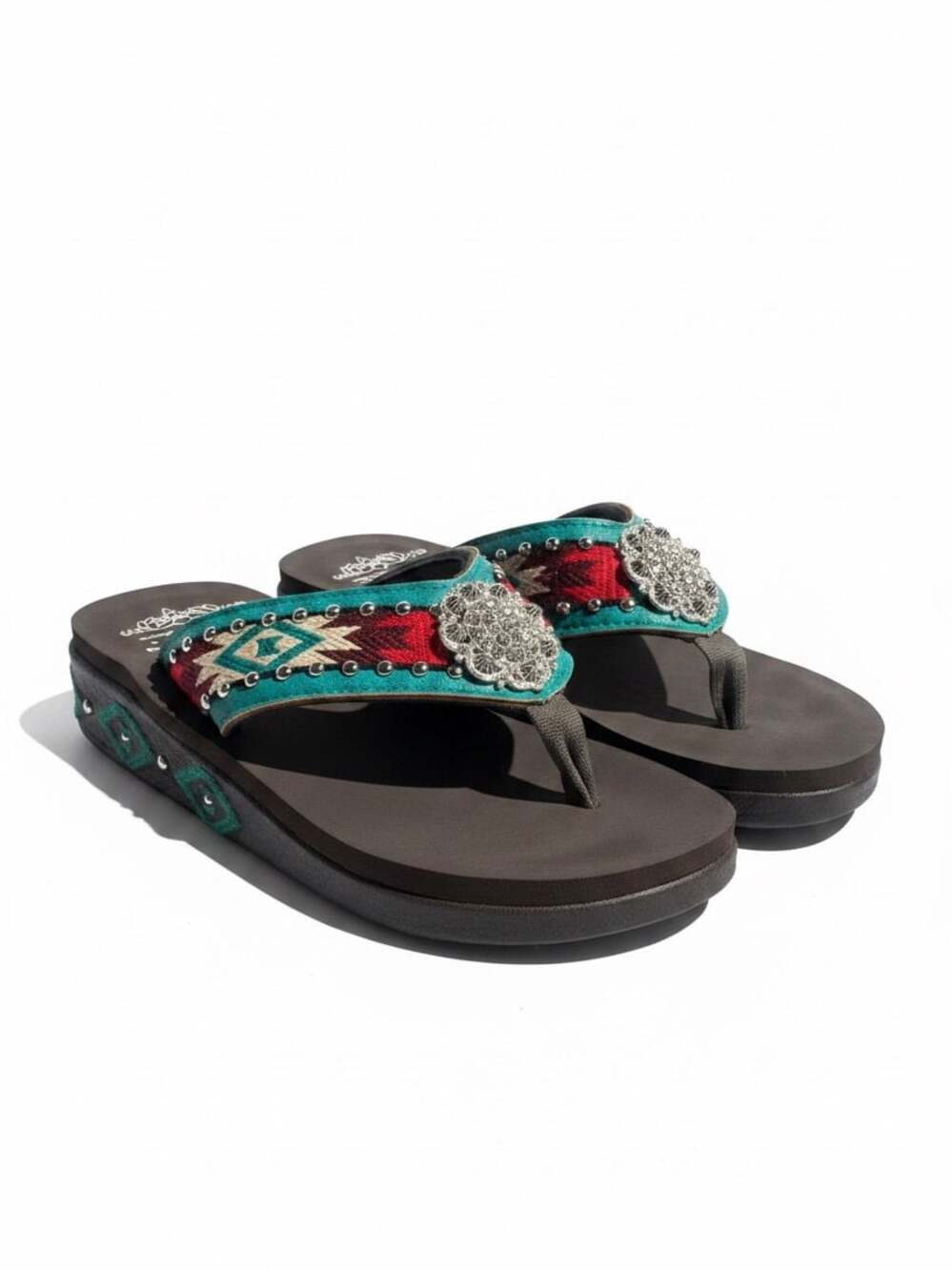 Montana West Women's Aztec Concho Wedge Flip Flops Size 9